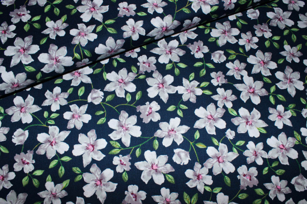 Designer-Baumwollstoff FLORAL VINE navy (10 cm)